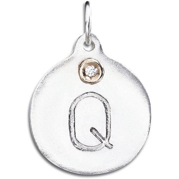 Helen Ficalora Sterling Silver &14k Initial Q W/Diamond Pendant/Disk Charm / - Picture 1 of 1